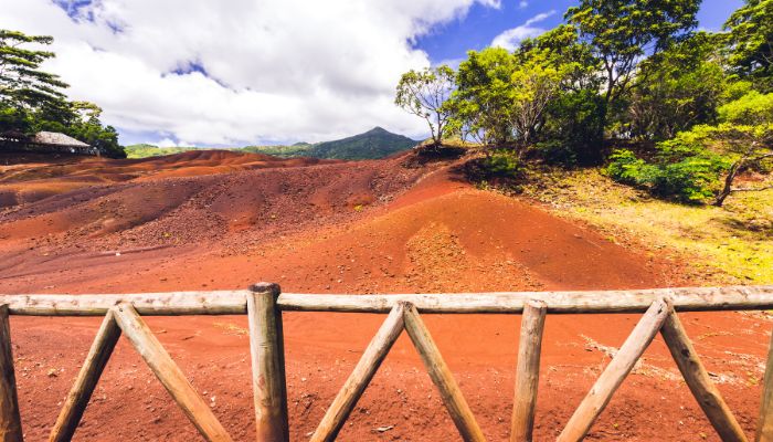 Chamarel Colored Earth in Mauritius, showcasing vibrant rainbow-hued sands and unique geological formations