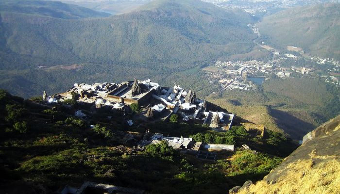 Aerial view of Girnar Hill with temples and scenic landscape