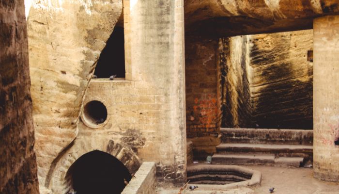 Ancient stepwell Navghan Kuvo with stone structures